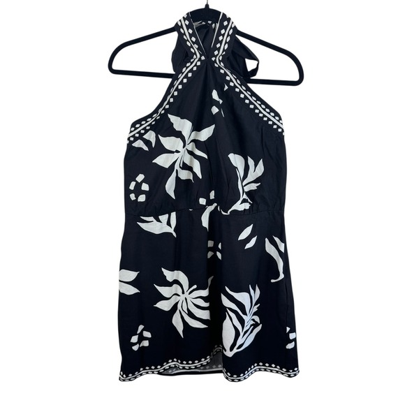 LOFT NWT Fern Linen Blend Black White Halter Lined Mini Dress Size 14 - Picture 4 of 10